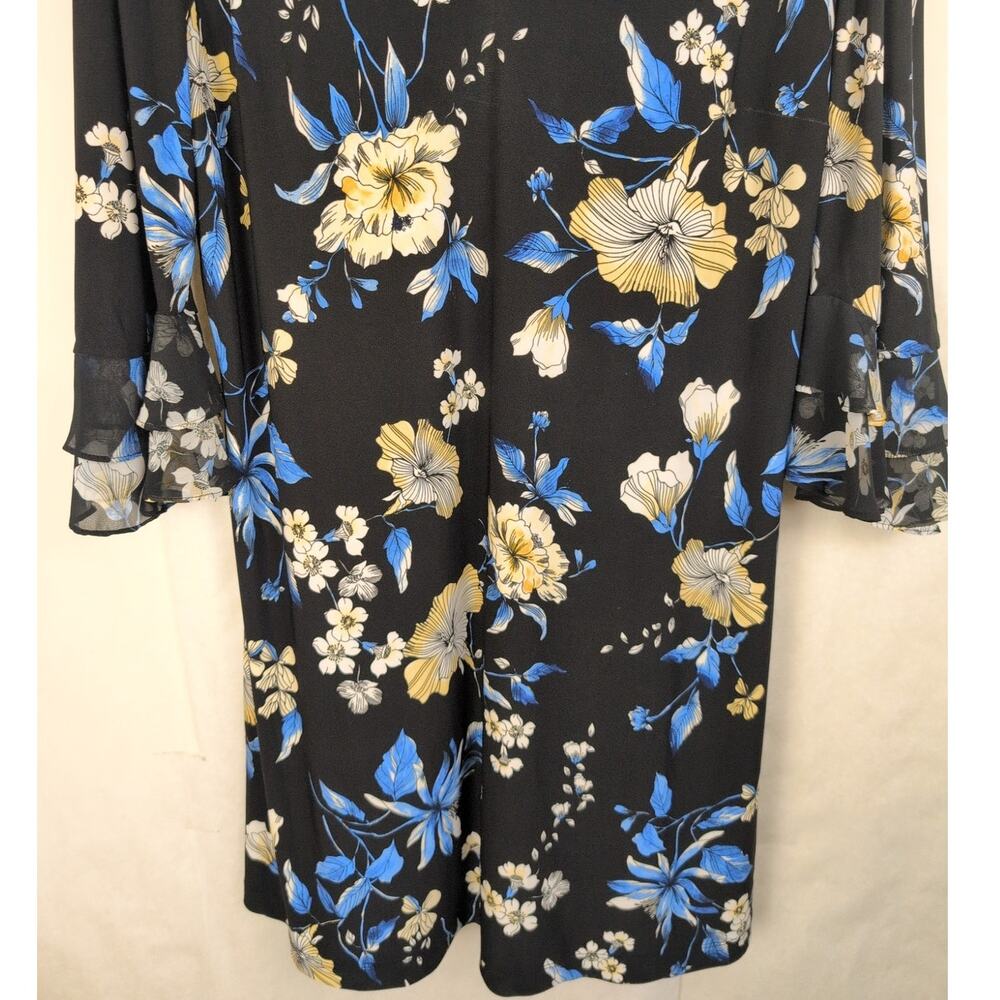 Roz and Ali black floral bell sleeve V-neck dress Size L Boho Feminine Garden - Picture 5 of 7